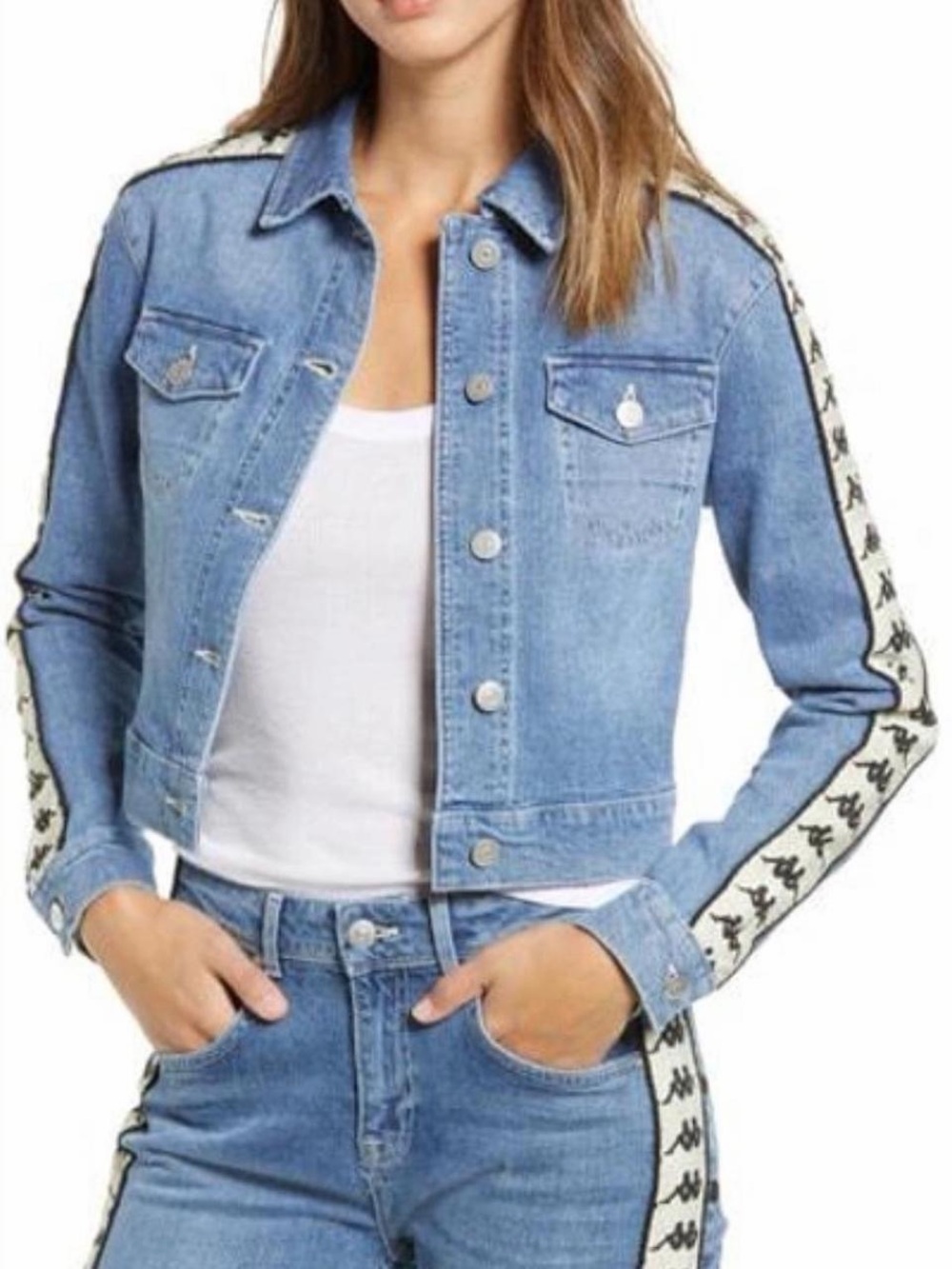 Kappa Banda Boetino Blue Denim Logo Tape Jacket Size L